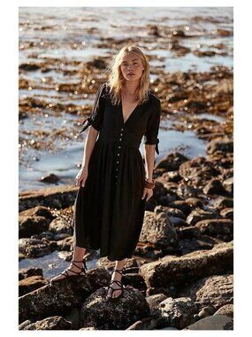 Free People Love of My Life Midi Dress Romantic Bow Tie Pleated Feminine Cotton